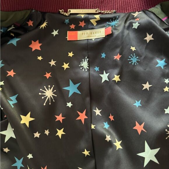 Ted Baker Faux Fur Bomber Jacket Letterman Style Size 1 As New Blue / Teal - Picture 8 of 11